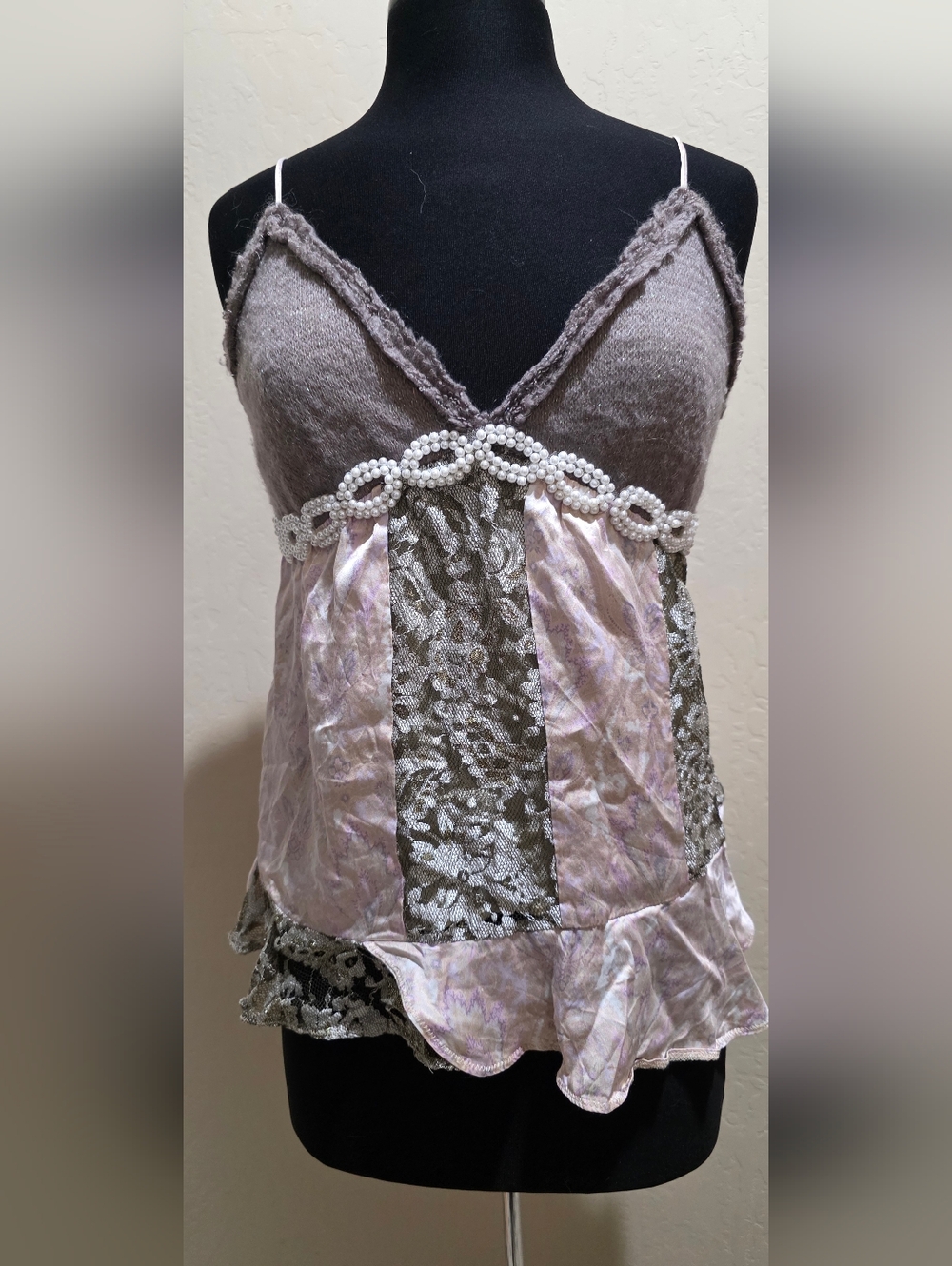 Moda International Silk L Spaghetti Strap Top Tank Multi Fabric